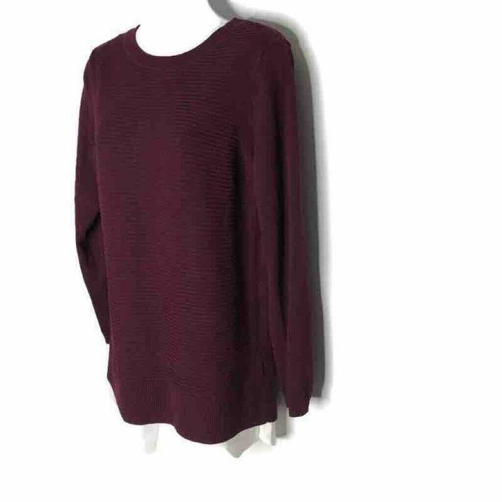 Hillary Radley Womens SweaterM Maroon Ribbed Viscose Blend Long Sleeve Pullover